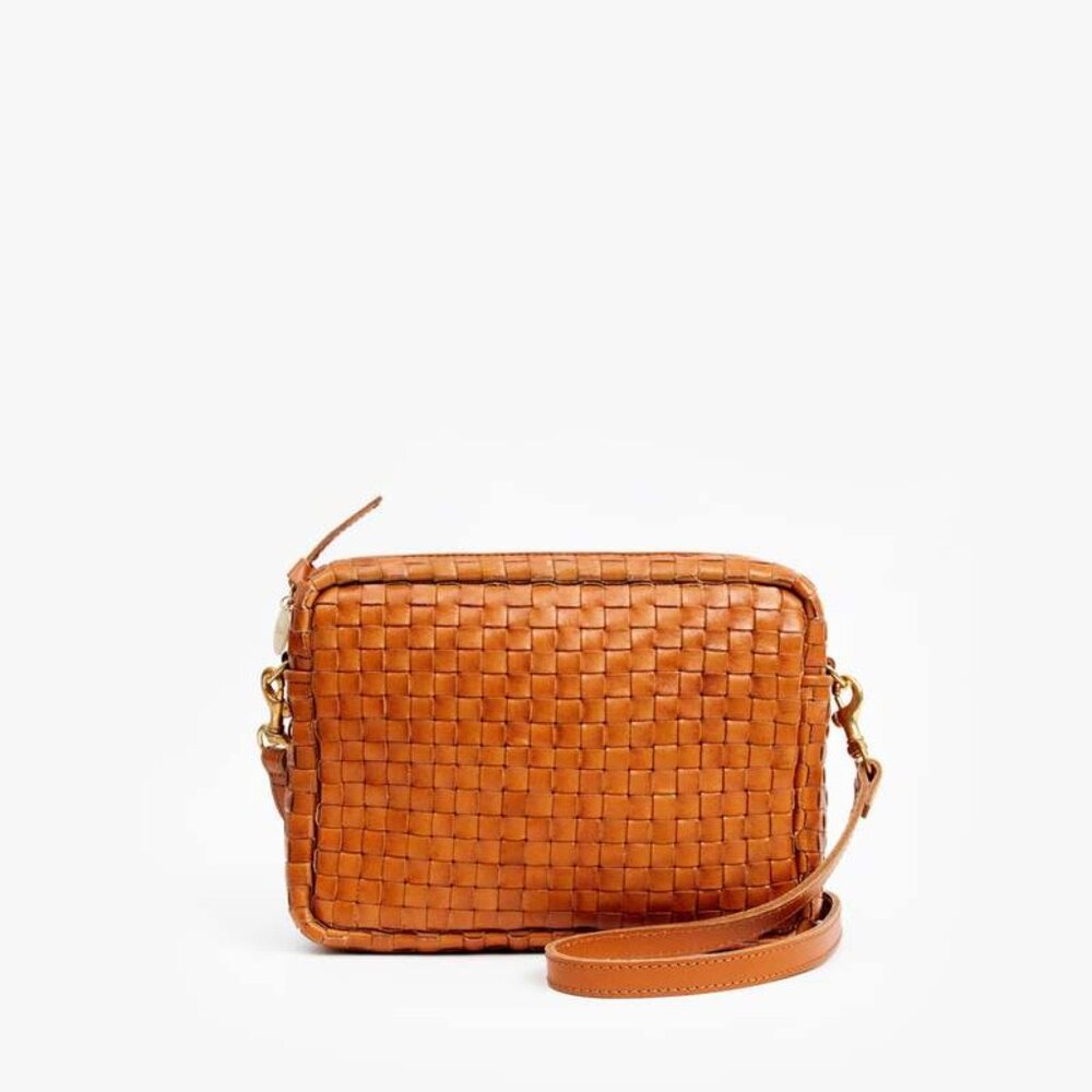 Clare V. Midi Sac Woven Leather Crossbody Bag- natural woven checker